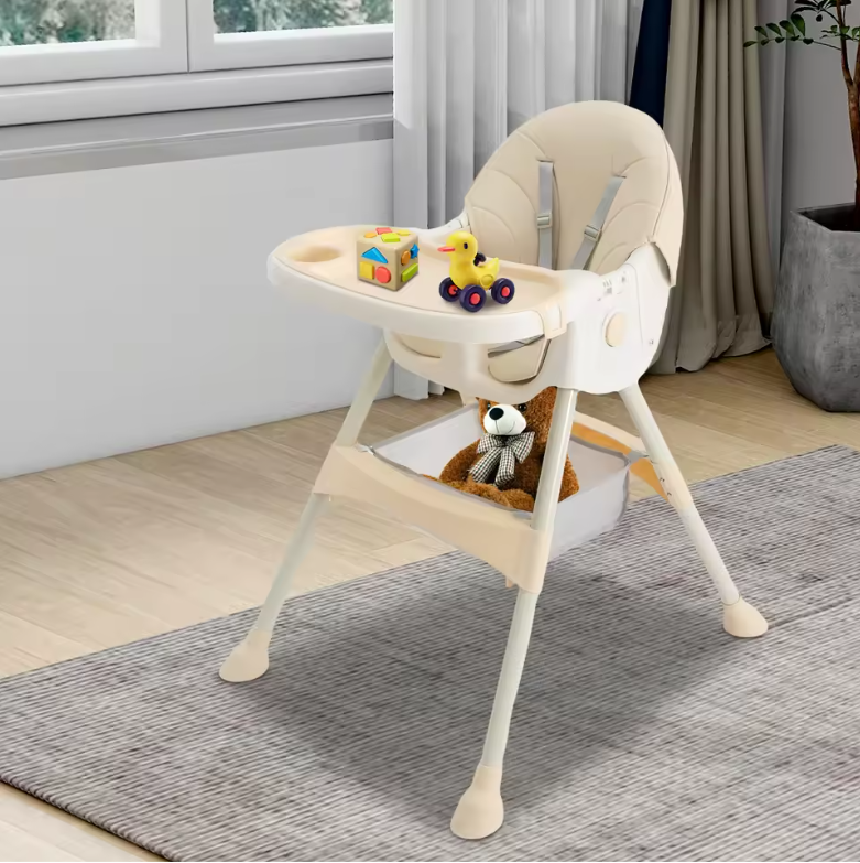 Opvouwbare Baby Eetstoel met Wielen en Afneembaar Blad – Verstelbaar en Veilig