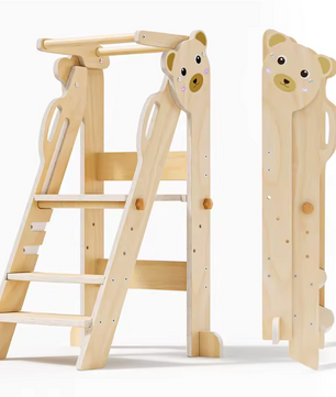 Opvouwbare Montessori Leertoren – In Hoogte Verstelbaar met Veiligheidsreling