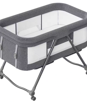 Draagbaar Baby Reisbedje met Matras en Stille Wielen – Opvouwbaar en Schommelbaar