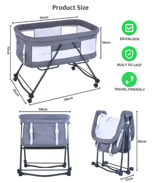 Draagbaar Baby Reisbedje met Matras en Stille Wielen – Opvouwbaar en Schommelbaar
