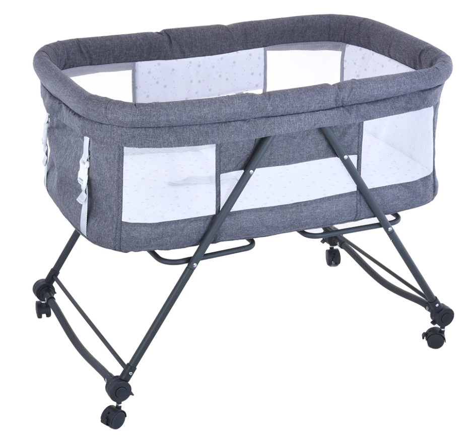 Draagbaar Baby Reisbedje met Matras en Stille Wielen – Opvouwbaar en Schommelbaar