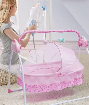 Elektrische Babywieg met Automatische Schommelfunctie, Muziek, Bluetooth en USB – Opvouwbaar en Veilig