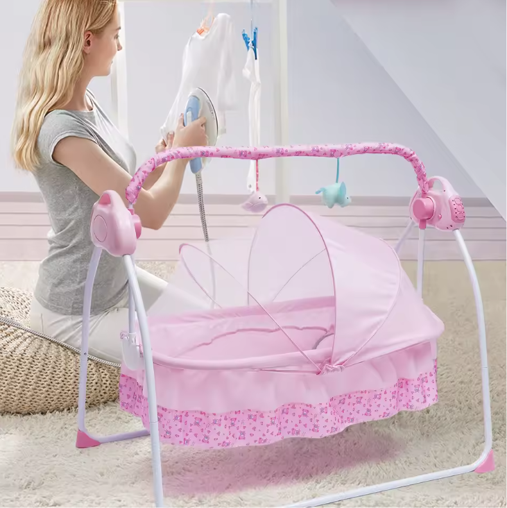 Elektrische Babywieg met Automatische Schommelfunctie, Muziek, Bluetooth en USB – Opvouwbaar en Veilig