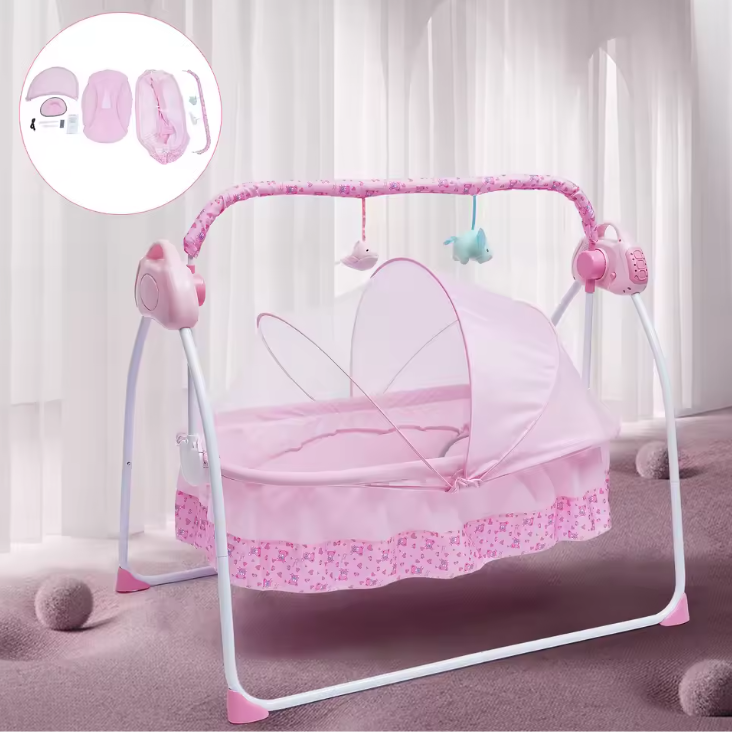 Elektrische Babywieg met Automatische Schommelfunctie, Muziek, Bluetooth en USB – Opvouwbaar en Veilig