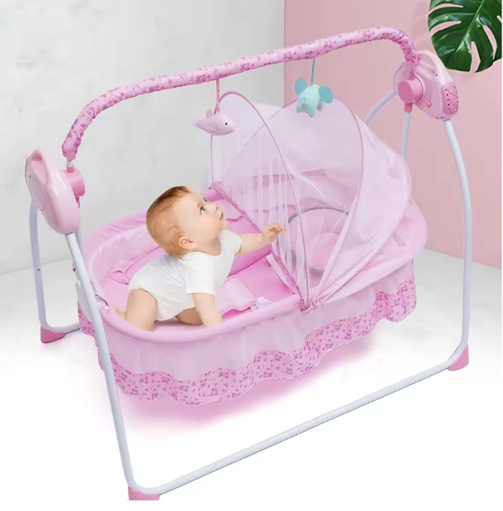 Elektrische Babywieg met Automatische Schommelfunctie, Muziek, Bluetooth en USB – Opvouwbaar en Veilig