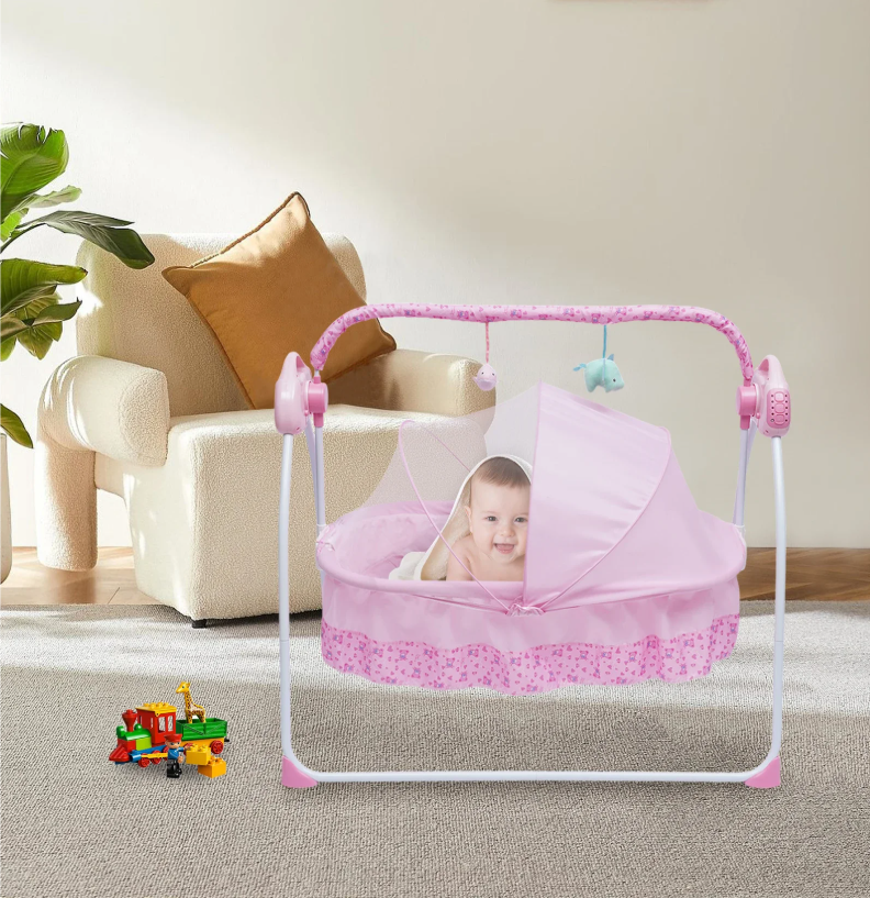 Elektrische Babywieg met Automatische Schommelfunctie, Muziek, Bluetooth en USB – Opvouwbaar en Veilig