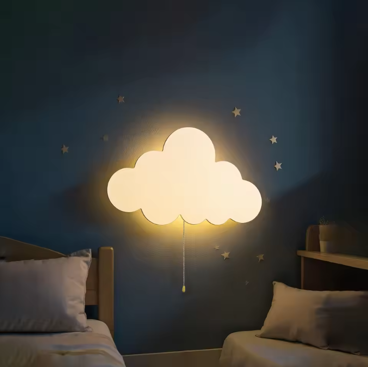 Wolk Nachtlamp voor Kinderkamer – Wandlamp op Batterijen met Zacht Licht