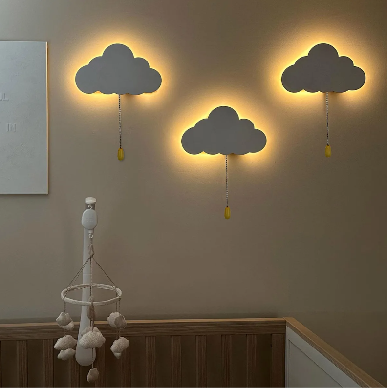 Wolk Nachtlamp voor Kinderkamer – Wandlamp op Batterijen met Zacht Licht