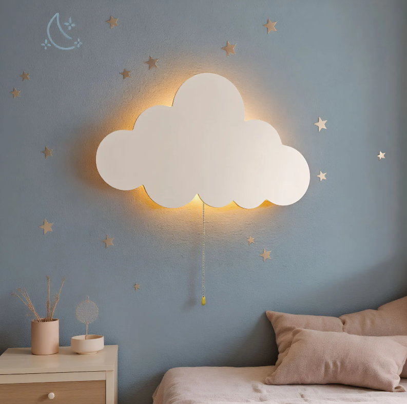 Wolk Nachtlamp voor Kinderkamer – Wandlamp op Batterijen met Zacht Licht