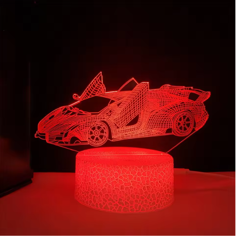 3D Raceauto Nachtlamp – LED Illusielamp met Kleurverandering en Afstandsbediening