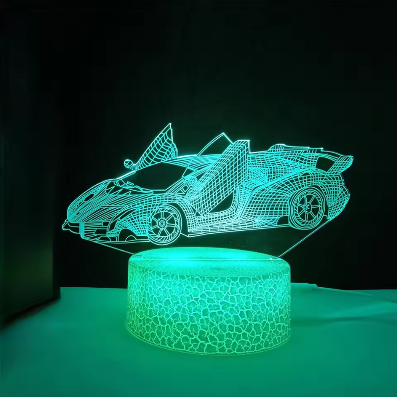 3D Raceauto Nachtlamp – LED Illusielamp met Kleurverandering en Afstandsbediening