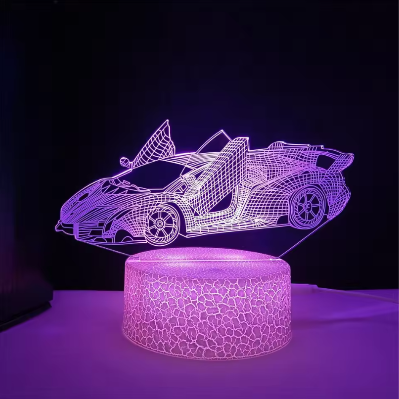 3D Raceauto Nachtlamp – LED Illusielamp met Kleurverandering en Afstandsbediening