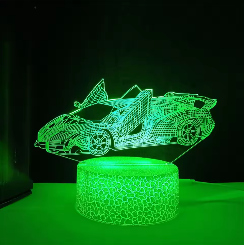 3D Raceauto Nachtlamp – LED Illusielamp met Kleurverandering en Afstandsbediening