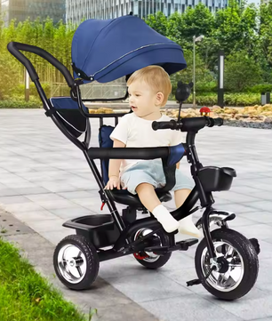 Driewieler met Duwstang en Draaibare Zitting – Met Luifel, Mand en Bekerhouder (9 maanden tot 25 kg)