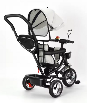 Driewieler met Duwstang en Draaibare Zitting – Met Luifel, Mand en Bekerhouder (9 maanden tot 25 kg)