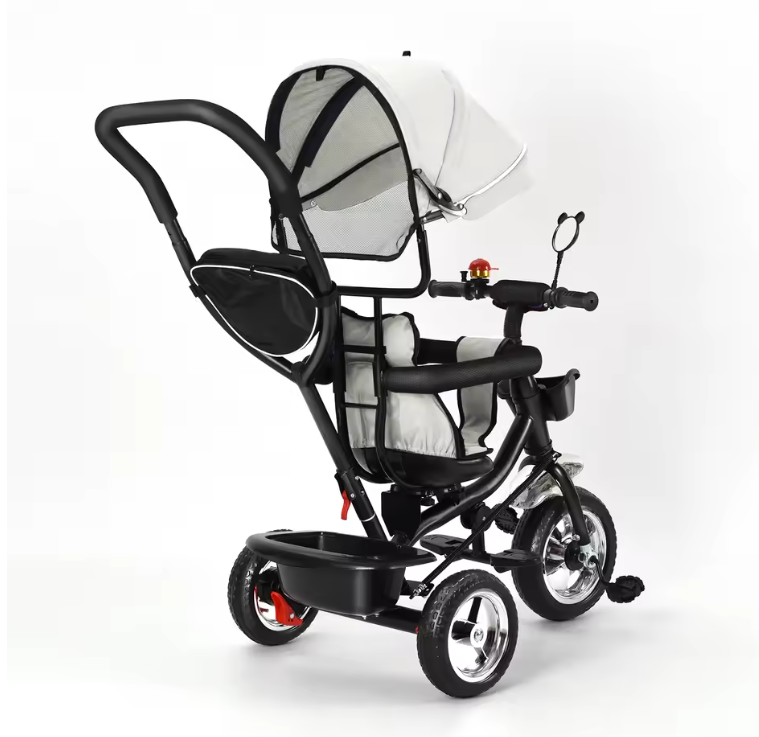 Driewieler met Duwstang en Draaibare Zitting – Met Luifel, Mand en Bekerhouder (9 maanden tot 25 kg)