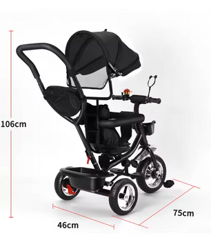 Driewieler met Duwstang en Draaibare Zitting – Met Luifel, Mand en Bekerhouder (9 maanden tot 25 kg)