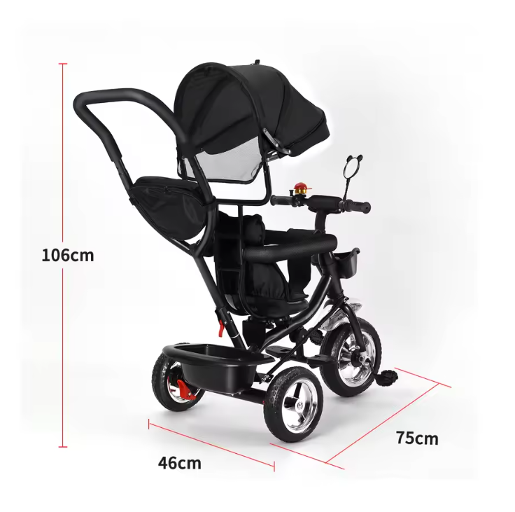 Driewieler met Duwstang en Draaibare Zitting – Met Luifel, Mand en Bekerhouder (9 maanden tot 25 kg)