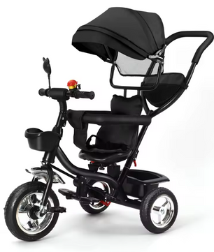 Driewieler met Duwstang en Draaibare Zitting – Met Luifel, Mand en Bekerhouder (9 maanden tot 25 kg)
