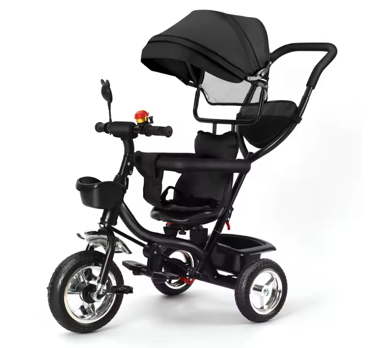 Driewieler met Duwstang en Draaibare Zitting – Met Luifel, Mand en Bekerhouder (9 maanden tot 25 kg)