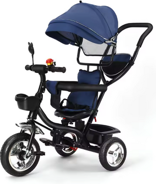Driewieler met Duwstang en Draaibare Zitting – Met Luifel, Mand en Bekerhouder (9 maanden tot 25 kg)