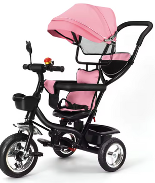 Driewieler met Duwstang en Draaibare Zitting – Met Luifel, Mand en Bekerhouder (9 maanden tot 25 kg)
