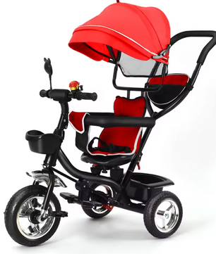 Driewieler met Duwstang en Draaibare Zitting – Met Luifel, Mand en Bekerhouder (9 maanden tot 25 kg)