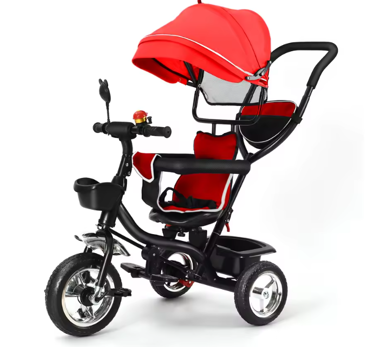 Driewieler met Duwstang en Draaibare Zitting – Met Luifel, Mand en Bekerhouder (9 maanden tot 25 kg)
