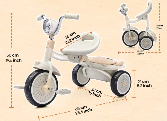 Opvouwbare Peuter Driewieler met Pedalen en Opbergmand – Voor Kinderen van 1–4 Jaar