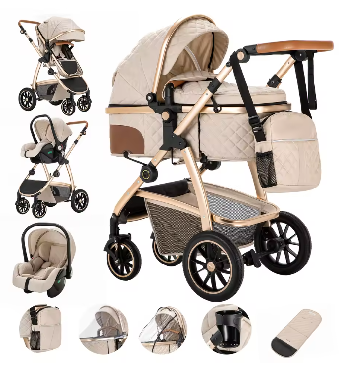 3-in-1 Kinderwagen Reissysteem – Verstelbaar Handvat en Aluminium Frame