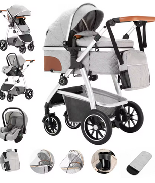 3-in-1 Kinderwagen Reissysteem – Verstelbaar Handvat en Aluminium Frame