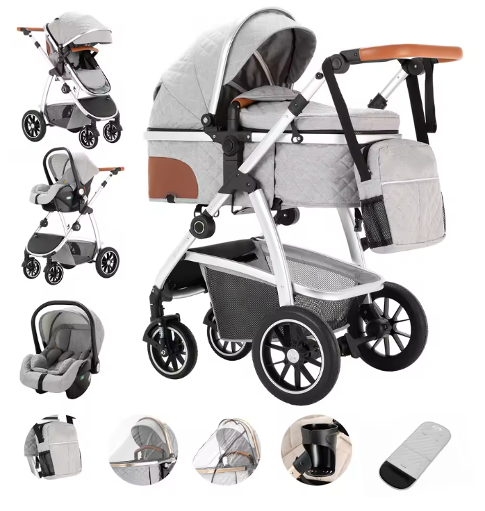 3-in-1 Kinderwagen Reissysteem – Verstelbaar Handvat en Aluminium Frame