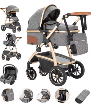 3-in-1 Kinderwagen Reissysteem – Verstelbaar Handvat en Aluminium Frame