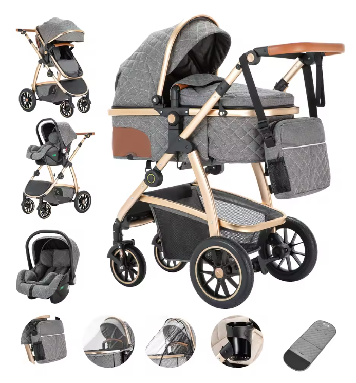 3-in-1 Kinderwagen Reissysteem – Verstelbaar Handvat en Aluminium Frame