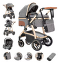 3-in-1 Kinderwagen Reissysteem – Verstelbaar Handvat en Aluminium Frame