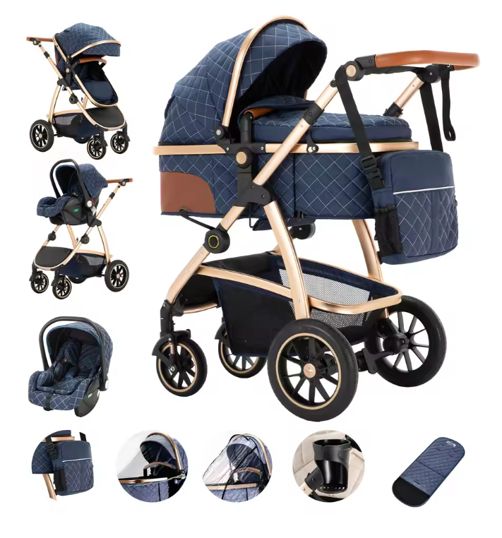 3-in-1 Kinderwagen Reissysteem – Verstelbaar Handvat en Aluminium Frame