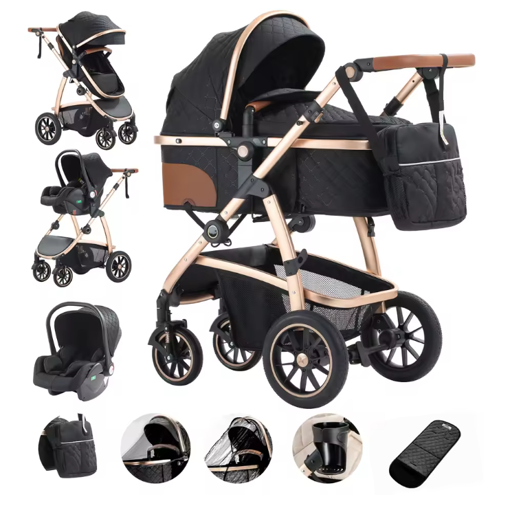 3-in-1 Kinderwagen Reissysteem – Verstelbaar Handvat en Aluminium Frame