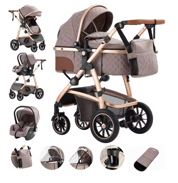 3-in-1 Kinderwagen Reissysteem – Verstelbaar Handvat en Aluminium Frame