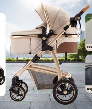 3-in-1 Kinderwagen Reissysteem – Verstelbaar Handvat en Aluminium Frame