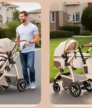 3-in-1 Kinderwagen Reissysteem – Verstelbaar Handvat en Aluminium Frame