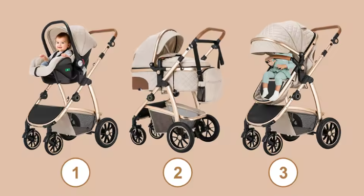 3-in-1 Kinderwagen Reissysteem – Verstelbaar Handvat en Aluminium Frame