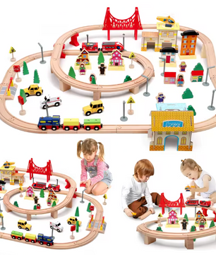 Houten Treinbaan Montessori Set 72 Delig – Educatief Speelgoed voor Kinderen