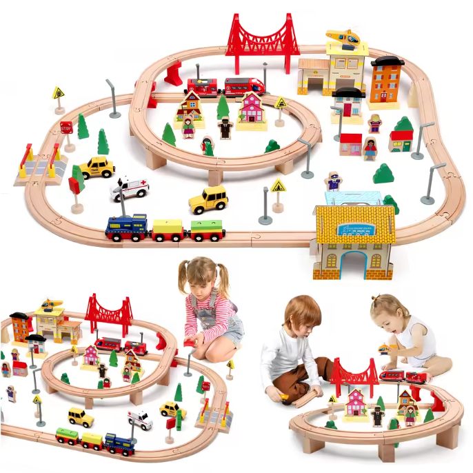 Houten Treinbaan Montessori Set 72 Delig – Educatief Speelgoed voor Kinderen
