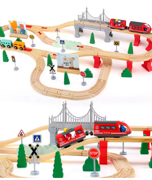 Houten Treinbaan Montessori Set 72 Delig – Educatief Speelgoed voor Kinderen