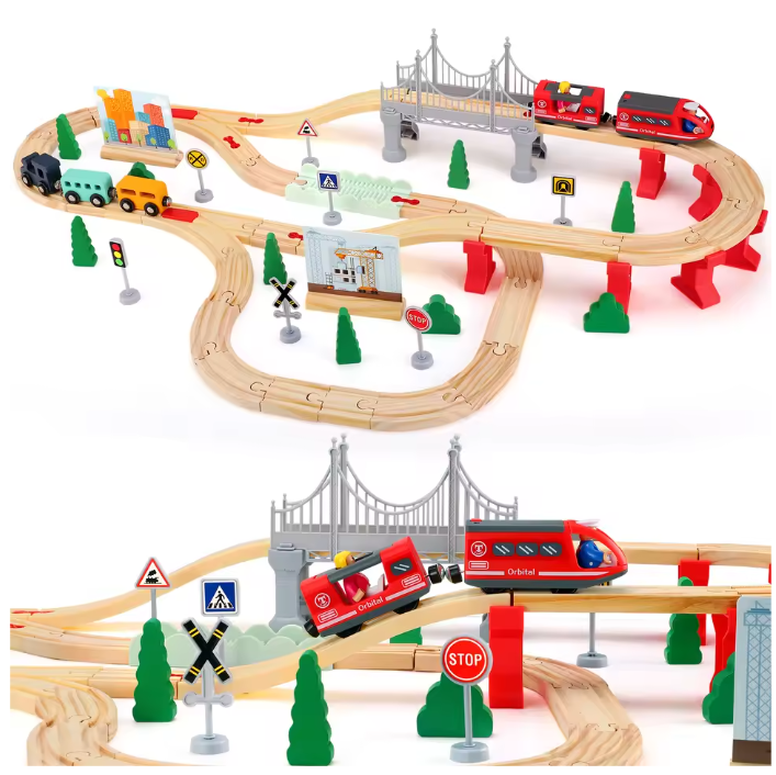 Houten Treinbaan Montessori Set 72 Delig – Educatief Speelgoed voor Kinderen