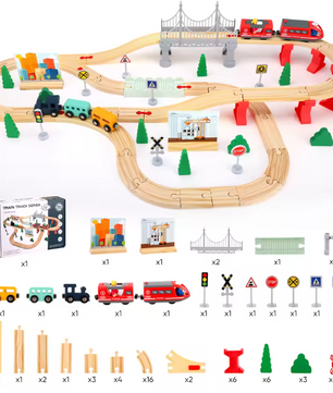 Houten Treinbaan Montessori Set 72 Delig – Educatief Speelgoed voor Kinderen