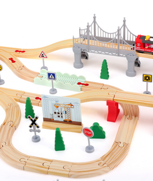 Houten Treinbaan Montessori Set 72 Delig – Educatief Speelgoed voor Kinderen