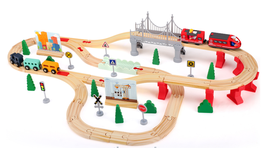 Houten Treinbaan Montessori Set 72 Delig – Educatief Speelgoed voor Kinderen