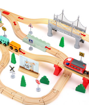 Houten Treinbaan Montessori Set 72 Delig – Educatief Speelgoed voor Kinderen