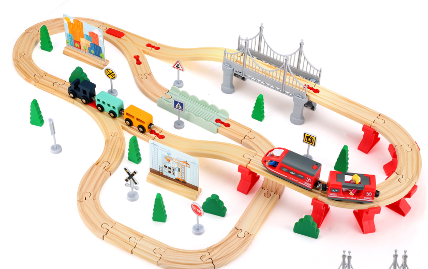 Houten Treinbaan Montessori Set 72 Delig – Educatief Speelgoed voor Kinderen